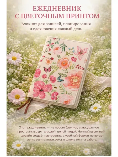 Кан4 блокнот с цветочным принтом, ежедневник для женщин