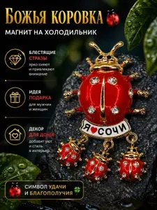 Божья коровка магнитик Сочи со стразами на холодильник