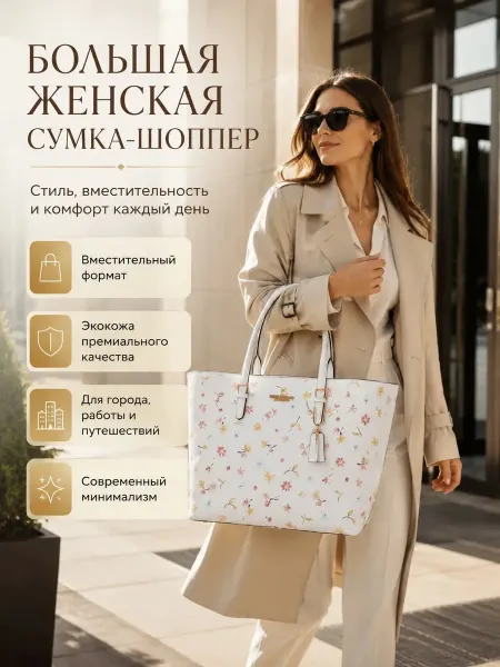 Сумка большая дорожная шоппер женская кожаная летняя