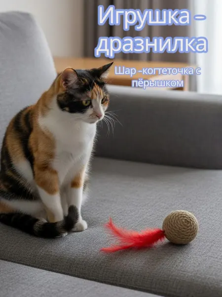 Без бренда игрушка для кошек,шар-когтеточка с пёрышком для кошек