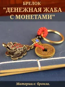 Брелок "Жаба богатства с монетами" Фэн-Шуй (бронза)
