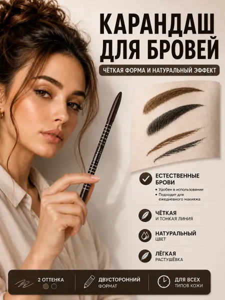 Юляшка карандаш для бровей двусторонний коричневый и черный
