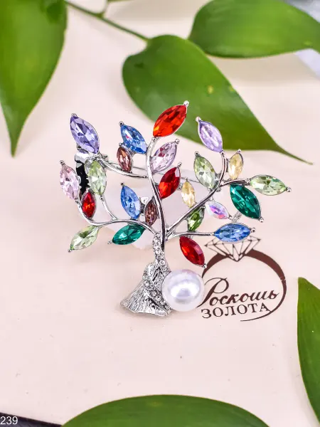 Роскошь ЗОЛОТА Брошь женская Дерево с натуральными камнями