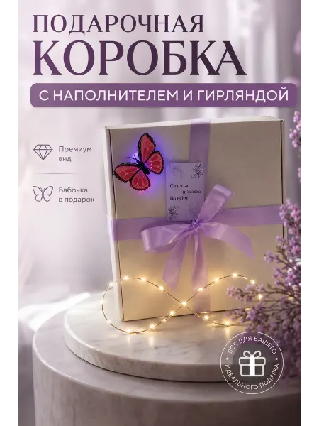 ВСЁ ЕСТЬ И ВСЁ БУДЕТ! Подарочная коробка для упаковки подарка с гирляндой
