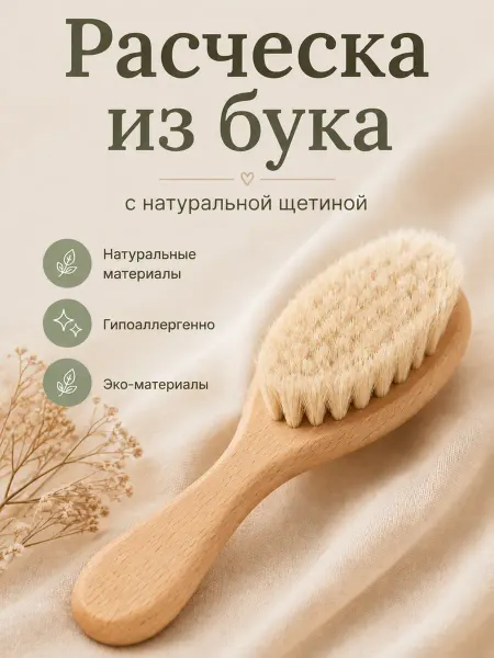 Расческа для новорожденных деревянная из бука с натуральной…
