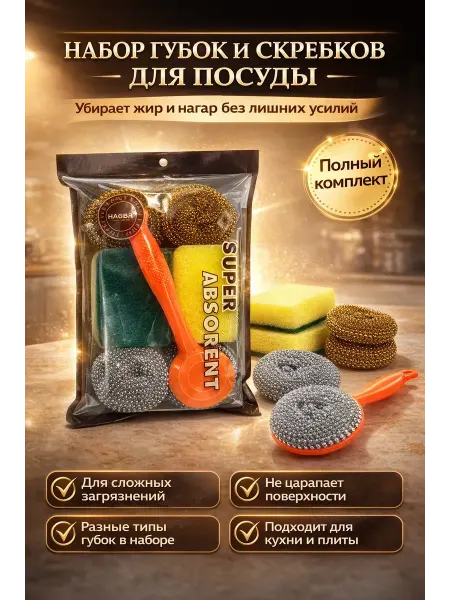 Валетова_Я Набор губок для посуды металлические и щетка