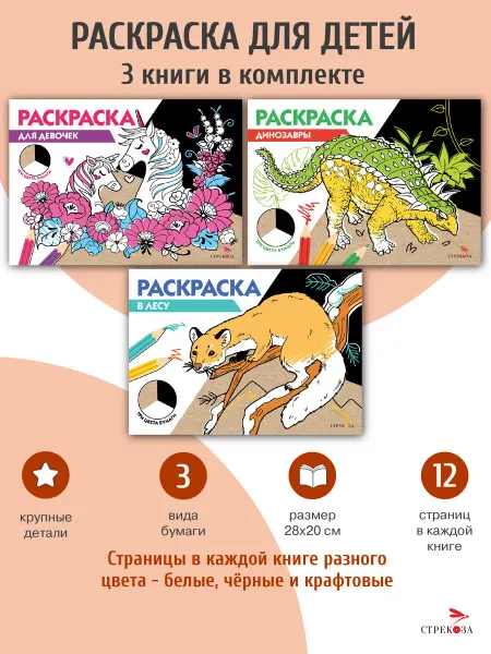 Издательство Стрекоза РАСКРАСКА ТРИ ЦВЕТА БУМАГИ (Комплект №3)
