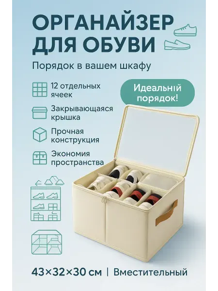 ГолдСтор Органайзер для хранения вещей в шкаф тканевый с крышкой