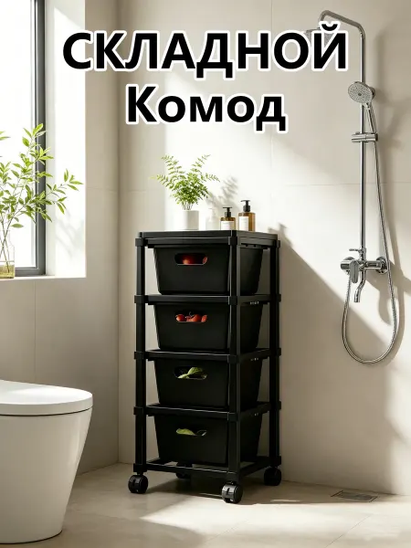 Комод пластиковый с ящиками для хранения на колёсах вещей