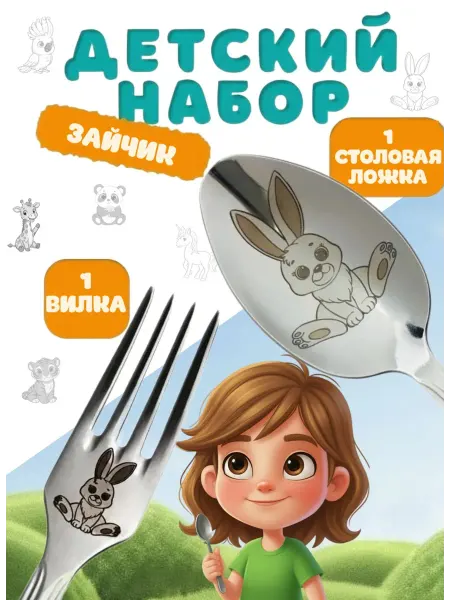 Павловский завод им. Кирова Детский набор ложка и вилка с зайчиком