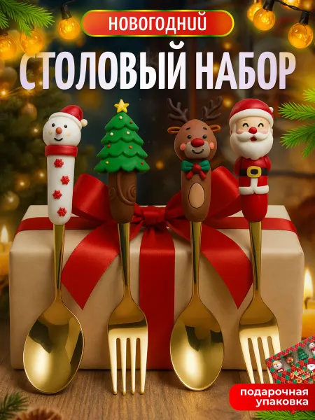 Магнитные игрушки Набор новогодних ложек и вилок, 4 штуки