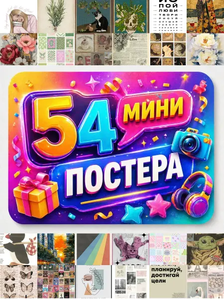 У Денчика Минипостеры 54 шт винтажные иллюстрации для декора комнаты