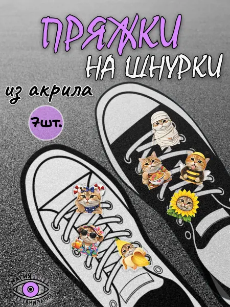 МАГИЯ ВНИМАНИЯ Пряжки клипсы на шнурки мемные коты