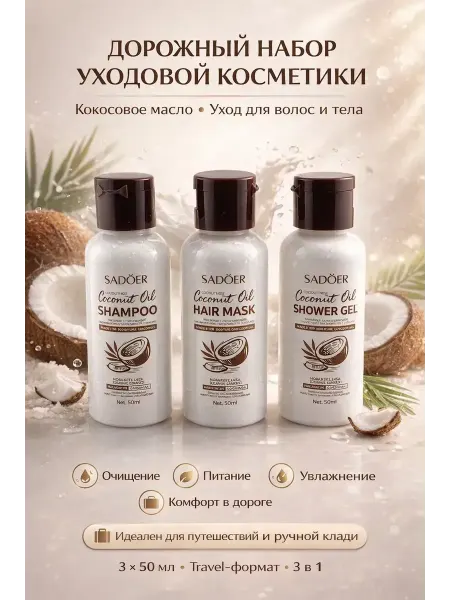 ТЕМА24 дорожный набор уходовой косметики для волос с кокосом