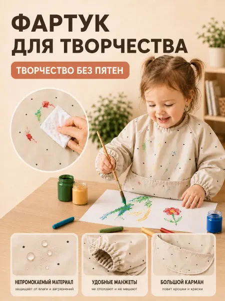 Волшебство на детках Нагрудник для кормления с рукавами непромокаемый