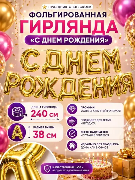 Все, что надо Шары надпись с днём рождения золото