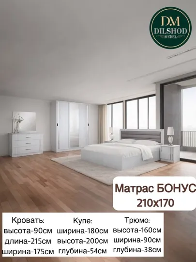 Спальный гарнитур (кровать + шкаф-купе + трюмо)