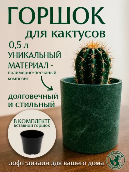 ДОМ да ЛАД Горшок для кактусов со вставкой, 500 мл, зеленый, 1 шт