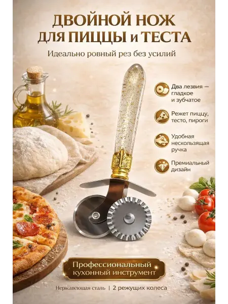 Сейлум Двойной нож для пиццы роликовый для теста и выпечки