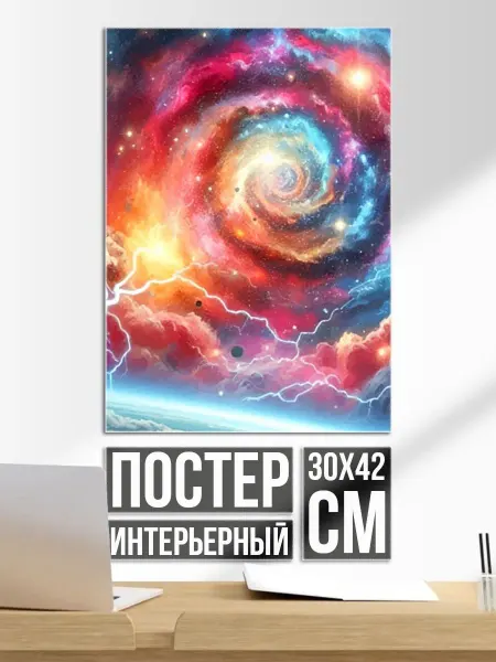 Постер на стену Полёт к далёкой галактике - неоновый космос