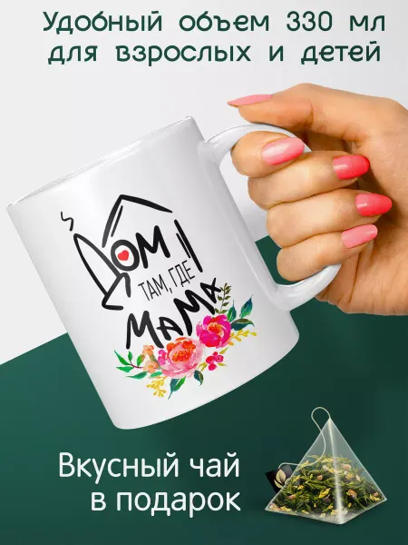 Подарки в сердечко Кружка Дом там, где мама