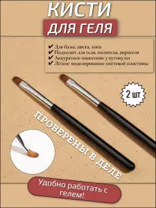 Кисти для маникюра, для геля, гель лака и наращивания ногтей 2 шт