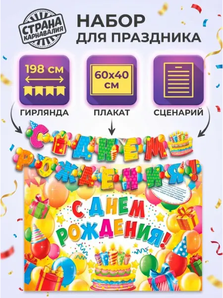 Гирлянда, плакат и сценарий «С днем рождения!»