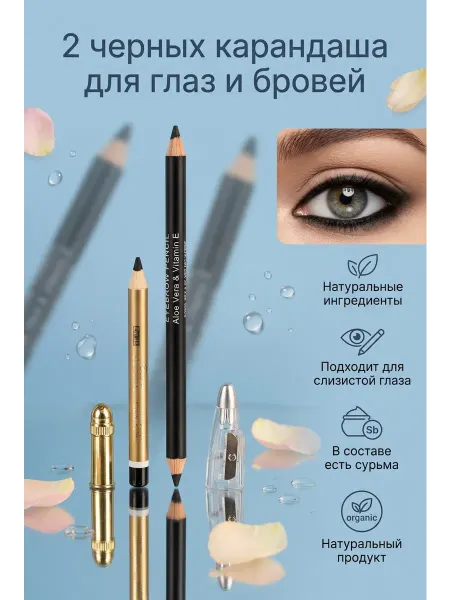 Карандаш черный 2шт очень мягкий для слизисти глаза