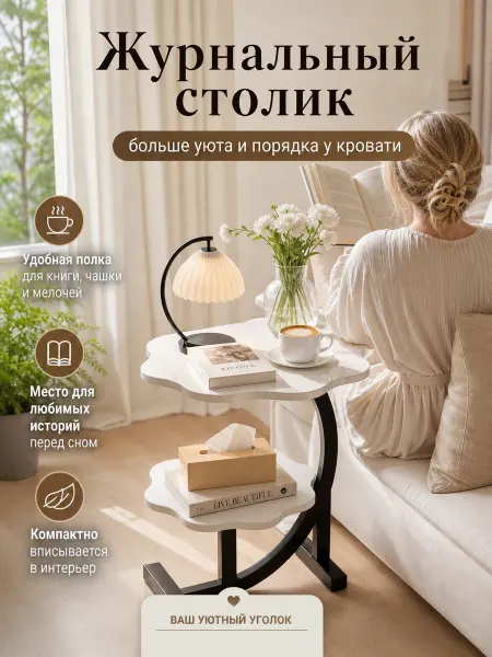 Стол журнальный облачко два слоя белого в спальню