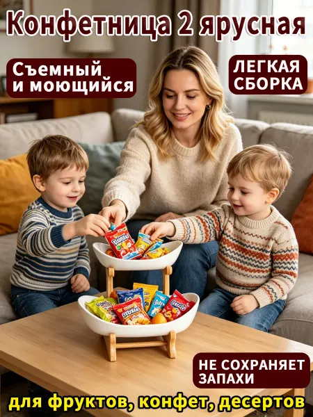 Двухслойная десертная фруктовая тарелка, конфетница