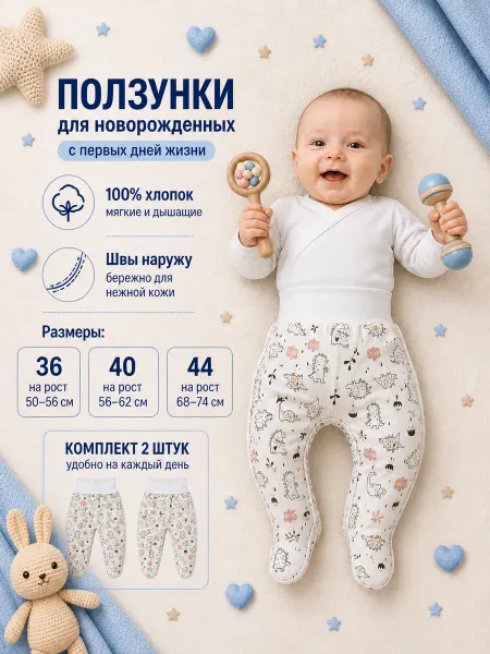 Ригма Ползунки для новорожденных девочек и мальчиков хлопок