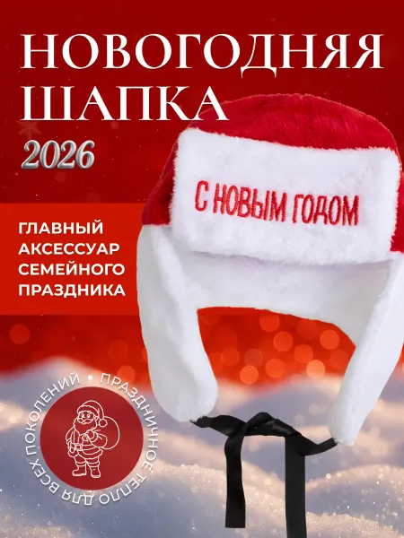 Новогодняя шапка ушанка колпак Деда Мороза