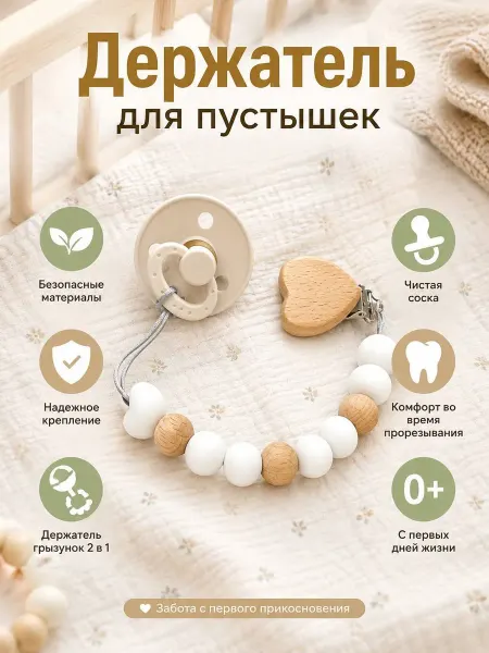 Мамины Мечты Держатель для соски для новорожденных силиконовый