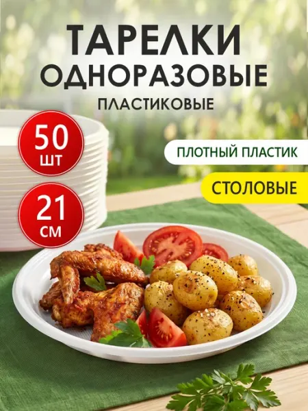 ПорядОКдома Тарелки одноразовые пластиковые десертные белые 100 шт