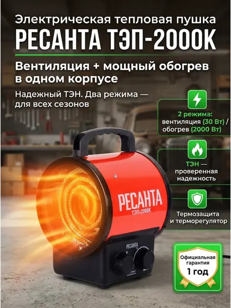 РЕСАНТА Пушка тепловая электрическая для дома ТЭП-2000К
