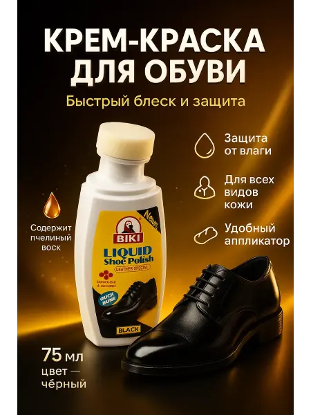Корэ Жидкий крем-блеск для обуви черный