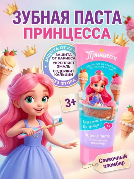 Принцесса Детская зубная паста "Сливочный пломбир"