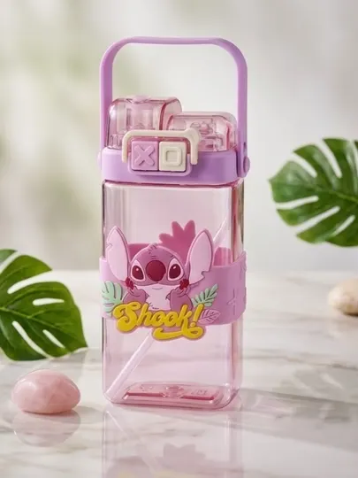 Детская бутылка для воды с трубочкой и ручкой “Stitch”