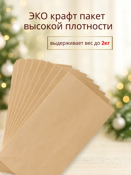 ПАКУ_YOU Набор новогодних подарочных пакетов крафт маленькие 10 шт