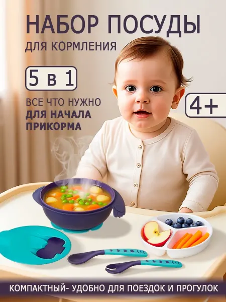 Тарелка детская на присоске секционная набор для кормления