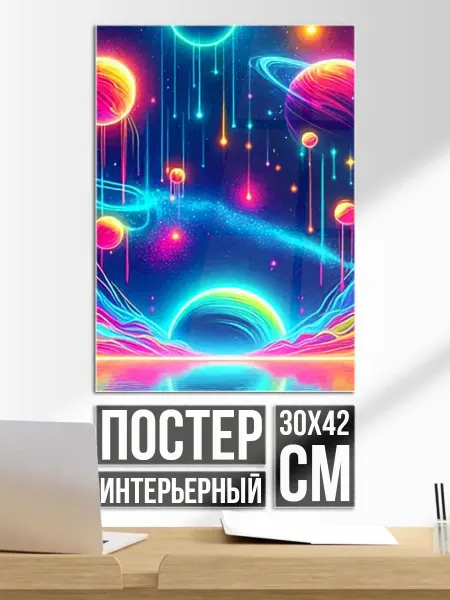 Постер на стену Неоновый космос - нейроарт фантазия