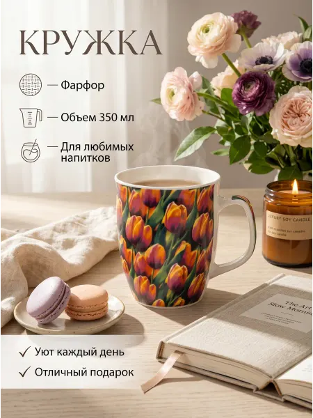 Тарелки и Чашки Кружка фарфоровая 300 мл для чая и кофе подарочная