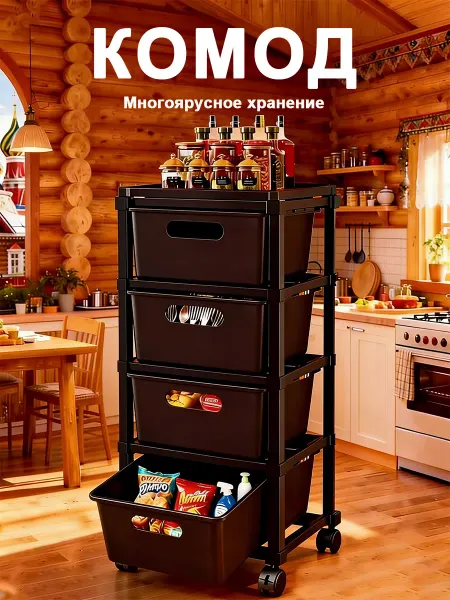 Складная тележка для хранения кухонных принадлежностей