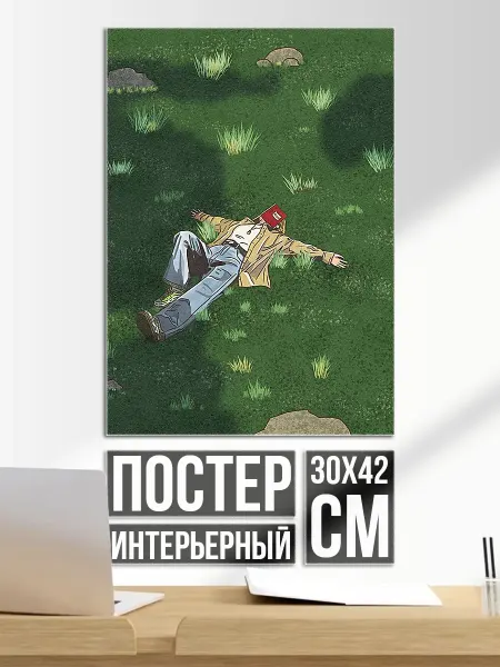 Плакат постер Человек лежит на траве