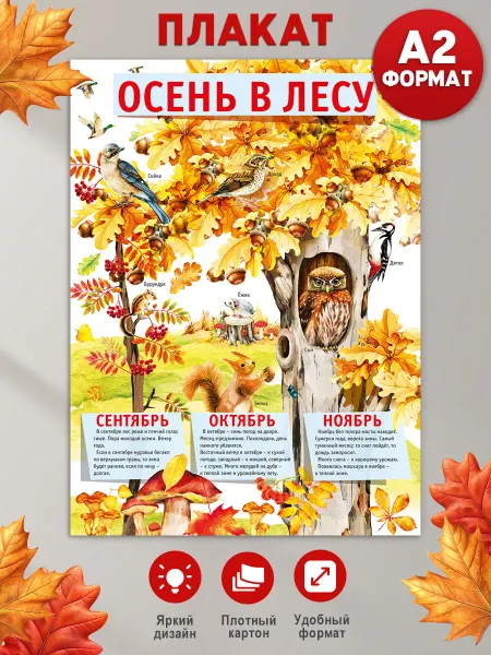 ТМ Мир поздравлений Плакат Осень в лесу для детского сада на стену, украшение