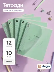 Тетрадь в линию с пластиковой обложкой, 12 л, 10 шт