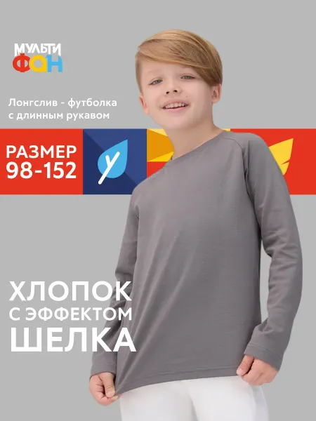 МУЛЬТИФАН Детский спортивный лонгслив "Лэйк" Серая Чайка