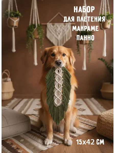 ЯРАНИКА Набор для плетения панно макраме Перышко зеленый
