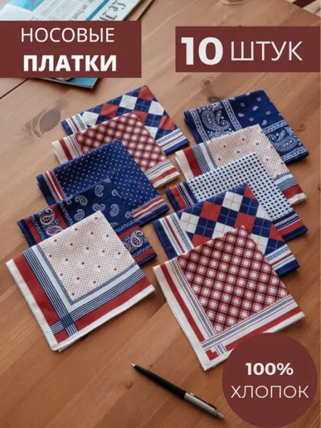 Питер-Текстиль Носовые платки из хлопка мужские набор 10 шт