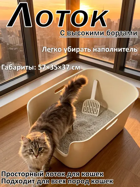 Лоток мейн-кун высокие бортики ручки для переноски